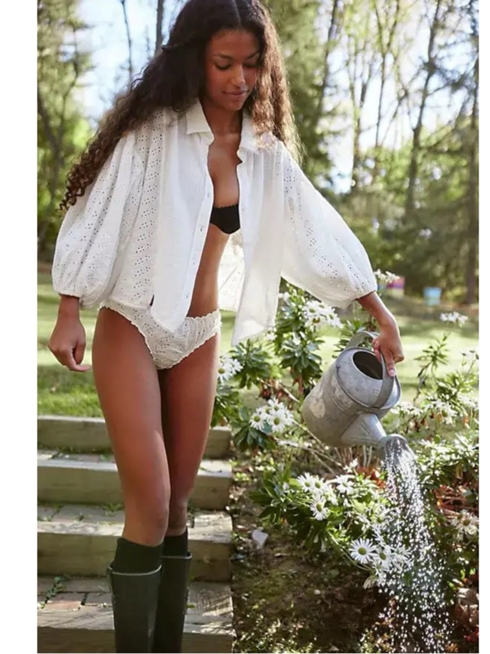 Free People Ethereal Eyelet Lace Gauze Cottage Full Bloom Shirt in White Medium - Picture 3 of 11